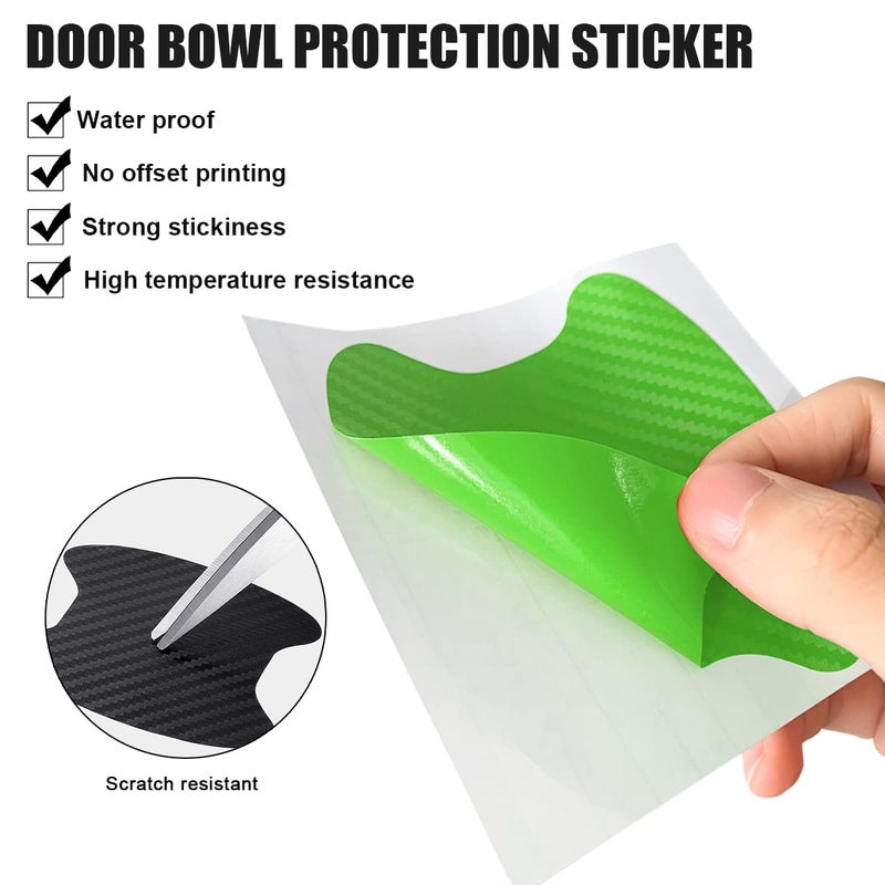 8sanlione 4PCS Car Handle Cup Stickers, Carbon Fiber Scratch Auto Door Protective Film, Non-Marking Car Bowl Protector, Universal Paint Cover Guard for Most Cars, SUV, Van (Green) - Image 3